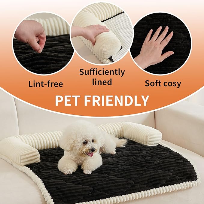 HAOMAIJIA Dog Couch Bed for Large Dogs, Non Slip Pet Couch Covers for Sofa Thick Soft Washable Dog Couch Cover Protector All Seasons Universal Dogs and Cats Bed Mat (Black, Large)