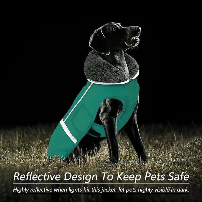 Dogcheer Warm Dog Coat, Waterproof Dog Jacket Christmas Puppy Winter Coat with Buckle, Reflective Adjustable Pet Snow Jacket Turtleneck Fleece Sweater for Small Medium Large Dogs - Pine Green, S