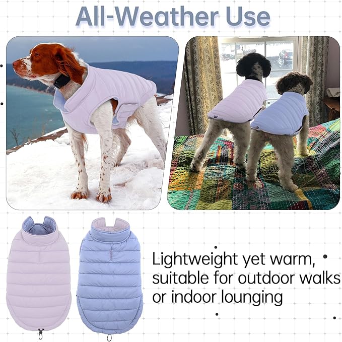 Lelepet Reversible Dog Coat Waterproof Dog Jacket Windproof Puffer Vest for Winter Warm Lightweight Coats for Large Dogs Adjustbale Hook & Loop Pet Apparel with Leash Hole, Boxer, Weimaraner, 2XL
