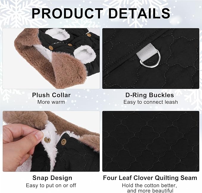 BEAUTYZOO Winter Dog Vest Coat with Harness Built in, Warm Puppy Jacket for Small Medium Dogs, Lightweight Cold Weather Small Dog Coat, Fleece Puffer Vest Windproof Snowproof Pet Clothes, Black