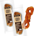 AFreschi Turkey Tendons for Dogs, USA-Sourced, Healthy Dog Treats, Rawhide-Free Puppy Chews, Long Lasting, All Natural, Hypoallergenic Dog Treats for Medium Breeds, 2 Count Pack Rope (M)