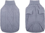 Queenmore Small Dog Pullover Sweater, Cold Weather Cable Knitwear, Classic Turtleneck Thick Warm Clothes for Chihuahua, Bulldog, Dachshund, Pug, Yorkie (Grey, Medium)