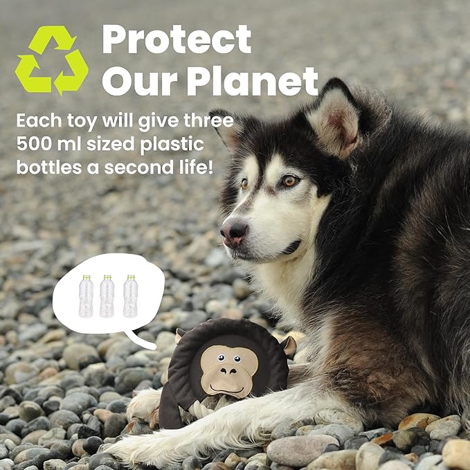 PAWSPIK Flying Disc Tug-of-War Toy, Eco-Friendly Recycled Material, Squeaker Toy for Medium and Large Dogs, for Throwing & Fetching 8.5" Diameter (Adventurous Ape)