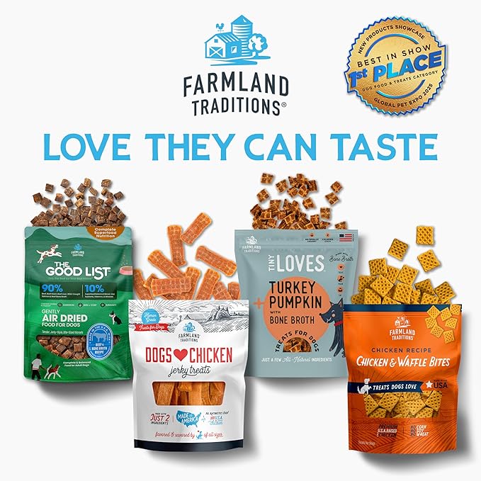 Farmland Traditions Dogs Love Chicken Jerky Dog Treats, Premium Two-Ingredient Dog Jerky with USA-Raised Chicken, 3-Pound Bag