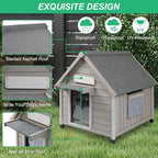 PetsCosset 26" L Outdoor Dog House with Waterproof Asphalt Roof for Small to Medium Dogs,Large Wooden Indoor Dog Kennel with Anti-Chewing Metal,Oxford Cloth Window,Durable Doghouse for 1-2 Dogs