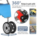 FDW Pet Stroller 3-Wheel Durable Foldable Cat Dog Stroller with Washable Liner Storage Basket Cup Holder,Blue