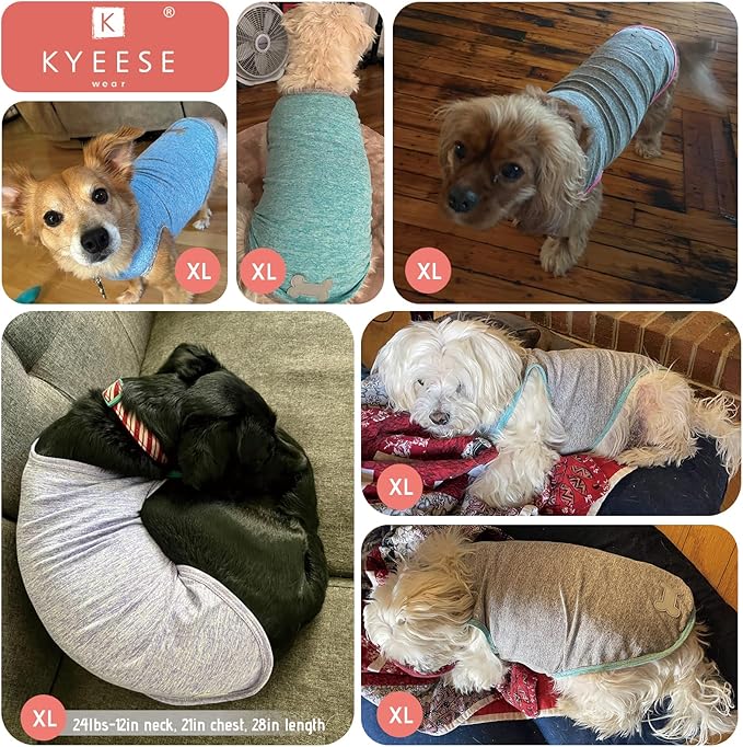 KYEESE 2 Pack Dog Shirts Quick Dry Soft Stretchy Pet T-Shirts with Reflective Label Tank Top Sleeveless Vest Sun Protection Dog Clothes for Small Dogs, X-Large, Light Blue+Grey