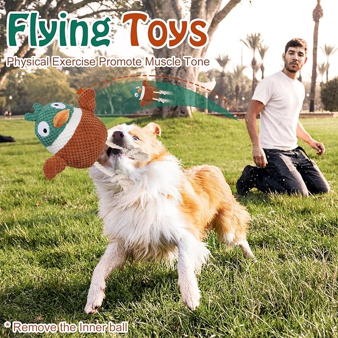 CiyvoLyeen Interactive Duck Dog Toys for Aggressive Chewers, with Electric Moving Bouncing Rolling Ball, Thicken Ropes, Original Design Chew Toy for Small Medium Large Dogs Pets to Keep Them Busy