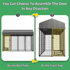 HITTITE 8x4x6 FT Large Outdoor Dog Kennel, Expandable Modular Dog Kennel Outside with Rotate Feeding Door, Heavy Duty Welded Wire Steel Dog Run Dog Playpen Fence with Black Roof Cover for Backyard