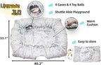 XxingSheep 4 Cave Shuttled XL Cat Tunnel Bed for Indoor Cats Peekaboo Toy Donut with Warm Mat