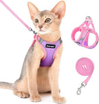 Dooradar Cat Harness and Leash Set, Escape Proof Lightweight Kitten Harness, Soft Breathable Reflective Vest for Outdoor Walking Traveling, Adjustable for Medium Cats, Purple & Pink, M
