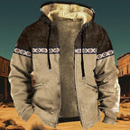 Men's Western Aztec Jackets Hooded Cowboy Hoodie Warm Full Zip Ethnic Vintage Long Sleeve Coat Fall Winter Tops