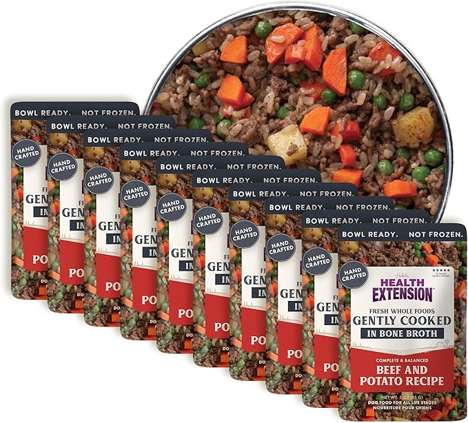 Health Extension Gently Cooked Beef & Potato Dog Food, Human-Grade and Shelf-Stable with Superfoods, Supports Digestion, Immunity, Skin & Coat, 3 oz Pouch (Pack of 10)