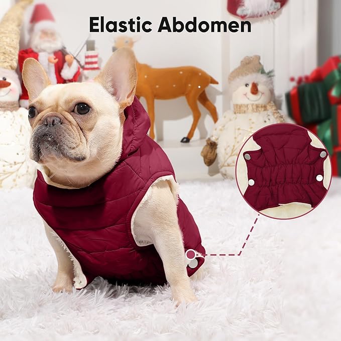 Fleece Lining Dog Hoodie with Harness Built in,Extra Warm Large Dog Jacket in Winter Doggie Coats with Drawstring Hooded,Red XXL