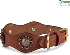 | Genuine Leather Collar with Scalloped Edges | Hand Tooled, Hand Carved, Full Grain, Heavy Duty | Comfortable, Strong (Large (Fit Neck Size 18.5"-22.5"), Brown-Scalloped Edges)