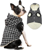 Fleece Lining Dog Hoodie for Medium Dogs Extra Warm Plaid Sweater with Drawstring Hooded Coats in Winter Doggie Jacket,Black L