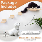 INICIO Cat Wall Shelves – Dog Proof Feeding Station with Wall Mounted Shelves, Durable 3 Step Birch Floating Shelf for Cats Up to 15lbs, Attached Cat Food Bowl for Convenient Feeding – Wood Brown