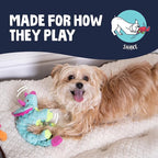 goDog Dinos Frills Squeaky Plush Dog Toy with Chew Guard Technology, Durable Fabric & Squeaker for Active Play, Teal, Small