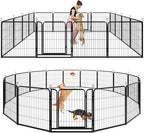 Dog Playpen Outdoor Extra Wide 16 Piece Panels Heavy Duty Dog Fence 32" Height Anti-Rust with Doors Portable for RV Camping Yard, Total 42FT, 140 Sq.ft, Snowy Black