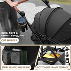 Pet Stroller with 4 Wheels, Foldable Pet Travel Carrier for Small/Medium Dogs Cats up to 50lbs, Detachble Portable Pet Bag, Storage Basket, Car Seat 3 in 1 Multifunctional (Black)