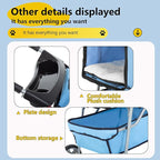 FDW Pet Stroller 4-Wheel Dog Cat Stroller Travel Folding Carrier Puppy Stroller with Cup Holder and Removable Liner for Small Medium Dogs Cats, Blue