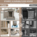 34" L Outdoor Dog House with Porch, Removable Floor, Raised Feet Anti-Chewing Iron Frame – Weatherproof Wooden Dog Kennel for Indoor/Outdoor Use, Ideal for Small to Medium Dogs
