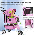FDW Pet Stroller Foldable Dog Stroller 3-Wheel Durable Cat Jogger Stroller for Small and Medium Dogs Cats with Washable Liner Storage Basket Cup Holder,Pink