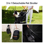 Pet Stroller with 4 Wheels, 4 in 1 Folding Puppy Strollers for Small/Medium Dogs up to 66lbs, Lightweight Pet Travel Carrier with Detachable Carrier/Storage Basket, One Click Folding, Black