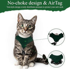 A1HC Escape Proof Cat Harness and Leash - Soft Adjustable Vest, Comfortable Mesh and Long Strips with Air Tag Pocket, Easy Control, Safe Walking Harness for Cats & Kittens - Dark Green (Medium)
