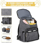 BAGLHER Travel Dog Backpack - Detachable Travel Dog Food Container for Pet Supplies Dog Gear Backpack,Dog Bag for Traveling with 2 Silicone Collapsible Bowls and 2 Food Baskets Grey