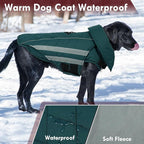 Large Dog Jacket Waterproof Warm Dog Winter Coats with Harness Hole Turtleneck Reflective Snowsuit Adjustable Fleece Coat for Dogs French Bulldog, Green L