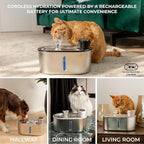 Wireless Cat Water Fountain Stainless Steel 108oz/3.2L, Cordless, Battery Operated Cat Fountain (Last up to 50 Days), Ultra Quiet, 2 Flow Modes, Multi-Filtration, BPA Free, Includes 2 Filters - White