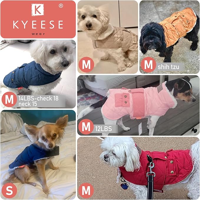 KYEESE Dog Coat Warm Pet Winter Puffer Coat with Leash Hole Windproof Dog Coats for Small Dogs Waterproof Dogs Jacket with Fleece Lined Thick Cat Clothes with Pocket Soft Pet Sweater for Cold Weather