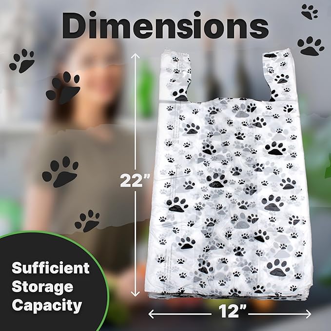 T Shirt Bags - Paw Print Bags - 100 Pack - Thank You Shopping Bag Cat or Dog Paw Print Design Plastic T-Shirt Bag 22" L x 12" W x 7"