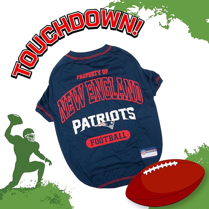NFL New England Patriots Dog T-shirt X-Small. - Licensed Shirt for Pets Team Colored with Team Logos- Premium Stretchable Materials for the comfort of your Dog & Cat