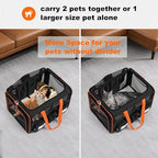 22''(L) x 16''(W) x 14''(H) Large Double pet Carrier for 2 Small-Medium Cats and car Travel,with a Removable Divider,Large Loading top,4 Pockets and Zipper Locks.