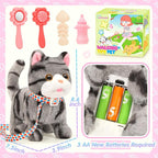 Plush Cat Toys for Kids with Leash, Interactive Plush Kitty Can Walk,Meow, and Wag Tail, Realistic Toys Pet Christmas Birthday Gifts for Boys and Girls