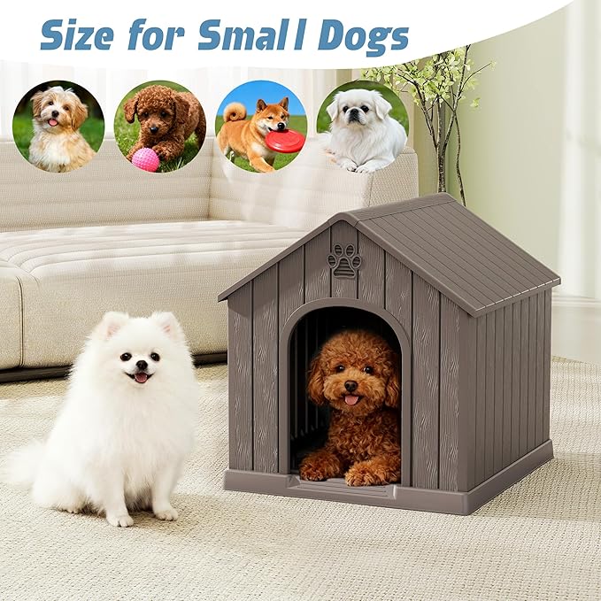 Dog House Outdoor Indoor, Weatherproof Insulated Dog House with Elevated Floor and Air Vents for Small to Medium Dogs,Easy Clean and Assemble (Grey1, 26.18''L × 24.02''W × 25.98''H)