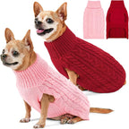 2 Pack Dog Sweaters for Small Dogs Turtleneck Pullover Cable Knit Puppy Stretch Clothes Chihuahua Yorkie Pomeranian Toy Poodle Boy Girl Pets Winter Doggie Clothes (XS, Pink & Red)