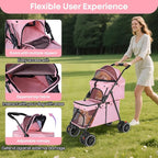 Double Pet Stroller for Dogs and Cats,Cat Strollers for 2 Cats,Double Dog Stroller for 2 Small Medium Dogs,4 Lockable Wheels/Lightweight/Folding,Pink