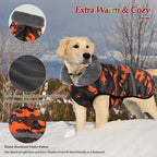 Dogcheer Warm Dog Coat, Waterproof Dog Jacket Christmas Puppy Winter Coat with Buckle, Reflective Adjustable Pet Snow Jacket Turtleneck Fleece Sweater for Small Medium Large Dogs - Orange Camo, 2XL