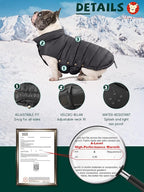 SPACE LION Dog Puffer Jacket, Down Winter Coat, Durable Outdoor Coat for Cold and Windy Conditions, Waterproof, Lightweight Jacket, Adjustable Fit for Small, Medium, Large Dogs(Black,16/XL)
