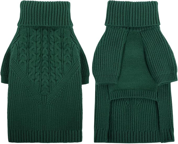 Queenmore XS Dog Sweater, Dog Sweaters for Small Dogs Girl or Boy, Dog Christmas Sweater XSmall, Winter Puppy Doggie Sweatshirt Knitwear, Pet Chunky Warm Coat for Medium Large Size Dogs, Green XS