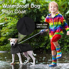 Dog Raincoat Waterproof , Reflective Adjustable Rain Jacket with Leash Hole, Convertible Hood/Collar Rain Coat for Dogs Poncho Breathable Lightweight (Black, XL)