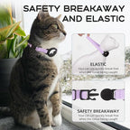 AirTag Cat Collars, Stretchy Collar with Apple AirTag Holder and Bell, Breakaway Ultra Design Elastic GPS Tracking Collars for Cats and Puppies, (7.5-12.5 Inch), Purple