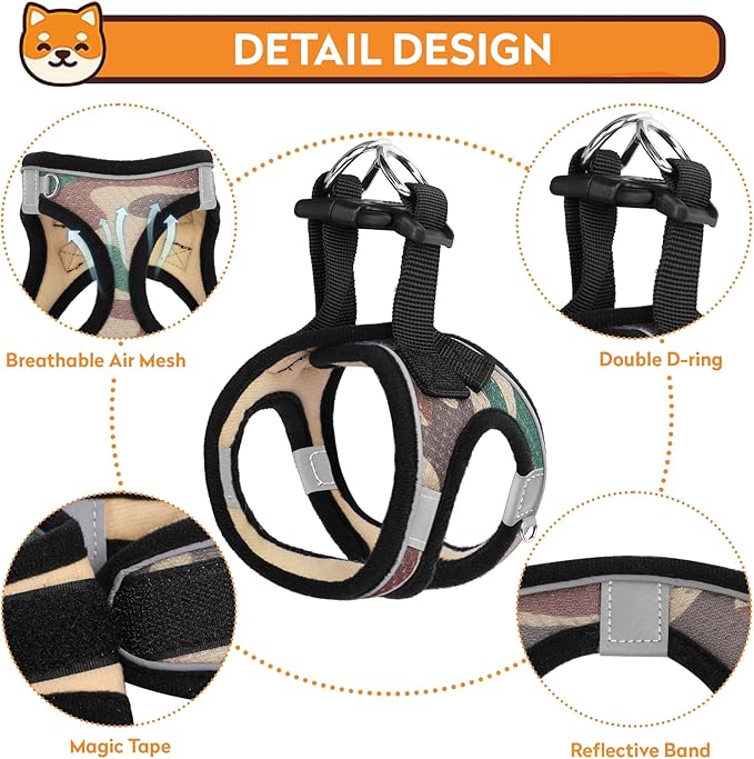 Dog Harness with Leash Set, No-Pull Step-in Reflective Pet Harness with 1 Leash Clips, Adjustable Soft Padded Easy Walk Dog Vest for Small Medium Large Dogs, Cats(Camouflage, Large)