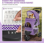 Magshion 3-Wheel Pet Stroller, Foldable Travel Jogger for Small & Medium Dogs & Cats (Up to 33lbs), Lightweight Carrier with Breathable Mesh Cover, Cup Holder & Storage Basket, Purple Polka Dots