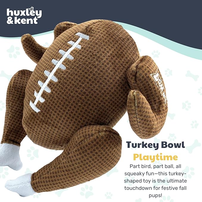 Huxley & Kent Funny Dog Toy w/Squeaker – Thanksgiving Fall Power Plush Squeaky Dog Toys for Small, Medium & Large Dogs – Soft Stuffed Animal for Indoor Play & Fetch - Turkey Bowl, Large