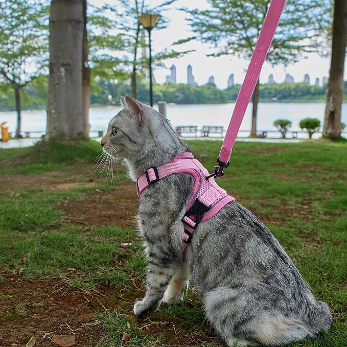 Cat Harness and Leash Set Escape Proof Tactical Medium Kitten Harness Emotional Support Cat Vest, Pink, M