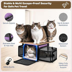 Top and 2 Sides Expandable Cat Carrier 17x11x11, TSA Airline Approved Dog Carriers for Medium Dogs, Soft-Sided Pet Carrier with Self-Locking Zippers for Kitten,Rabbit, Puppy, Guinea Pig Purple